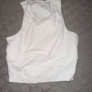 White Ribbed Crop Top Gold Hinge